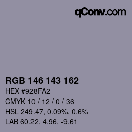 カラーコード: RGB 146 143 162 | qconv.com