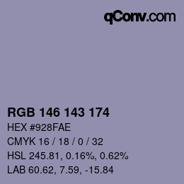 颜色代码: RGB 146 143 174 | qconv.com