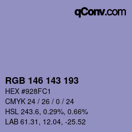 カラーコード: RGB 146 143 193 | qconv.com