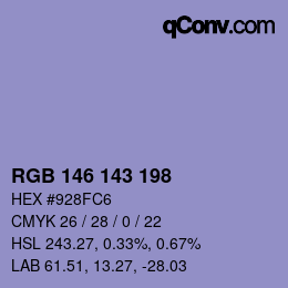 Color code: RGB 146 143 198 | qconv.com