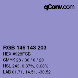Color code: RGB 146 143 203 | qconv.com