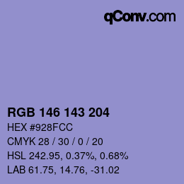 颜色代码: RGB 146 143 204 | qconv.com