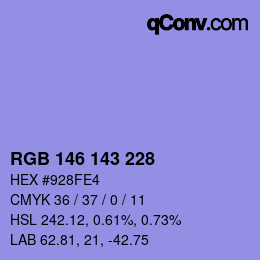 カラーコード: RGB 146 143 228 | qconv.com