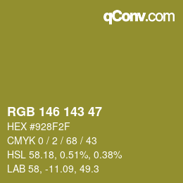 Color code: RGB 146 143 47 | qconv.com