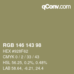 カラーコード: RGB 146 143 98 | qconv.com