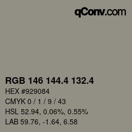 カラーコード: RGB 146 144.4 132.4 | qconv.com