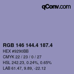 カラーコード: RGB 146 144.4 187.4 | qconv.com