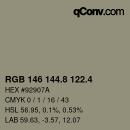カラーコード: RGB 146 144.8 122.4 | qconv.com