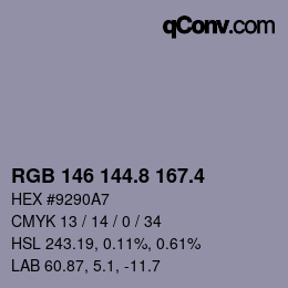 カラーコード: RGB 146 144.8 167.4 | qconv.com