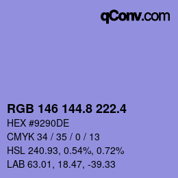 カラーコード: RGB 146 144.8 222.4 | qconv.com