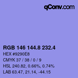 カラーコード: RGB 146 144.8 232.4 | qconv.com