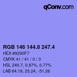 カラーコード: RGB 146 144.8 247.4 | qconv.com