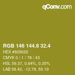 カラーコード: RGB 146 144.8 32.4 | qconv.com