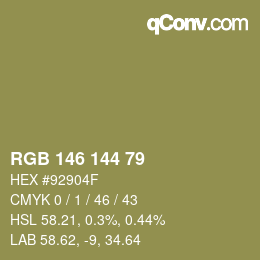 カラーコード: RGB 146 144 79 | qconv.com