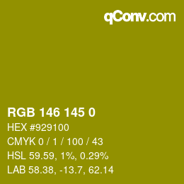 Color code: RGB 146 145 0 | qconv.com