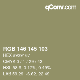 Color code: RGB 146 145 103 | qconv.com