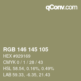 Color code: RGB 146 145 105 | qconv.com