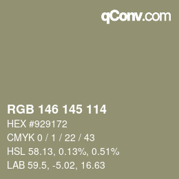 Color code: RGB 146 145 114 | qconv.com