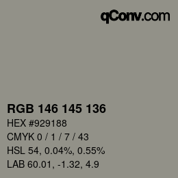 Color code: RGB 146 145 136 | qconv.com