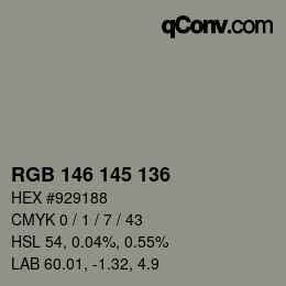 Código de color: RGB 146 145 136 | qconv.com