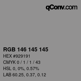 颜色代码: RGB 146 145 145 | qconv.com