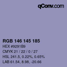 Color code: RGB 146 145 185 | qconv.com