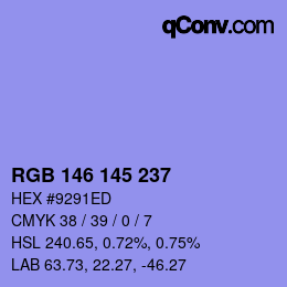 Farbcode: RGB 146 145 237 | qconv.com