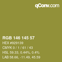 Color code: RGB 146 145 57 | qconv.com