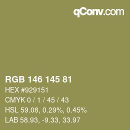 Color code: RGB 146 145 81 | qconv.com