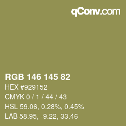 Color code: RGB 146 145 82 | qconv.com