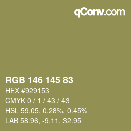 Color code: RGB 146 145 83 | qconv.com