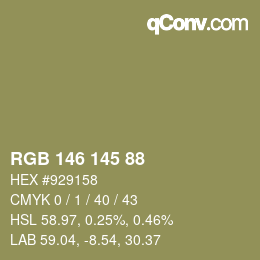 Color code: RGB 146 145 88 | qconv.com