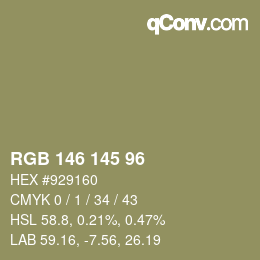 Color code: RGB 146 145 96 | qconv.com