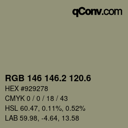 カラーコード: RGB 146 146.2 120.6 | qconv.com