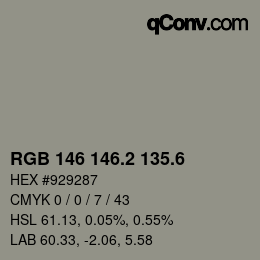 カラーコード: RGB 146 146.2 135.6 | qconv.com