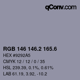 カラーコード: RGB 146 146.2 165.6 | qconv.com