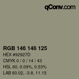 颜色代码: RGB 146 146 125 | qconv.com