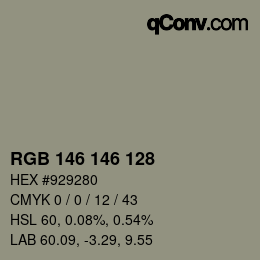 Color code: RGB 146 146 128 | qconv.com