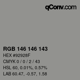 Farbcode: RGB 146 146 143 | qconv.com