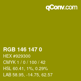 Color code: RGB 146 147 0 | qconv.com