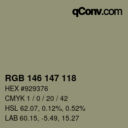Código de color: RGB 146 147 118 | qconv.com