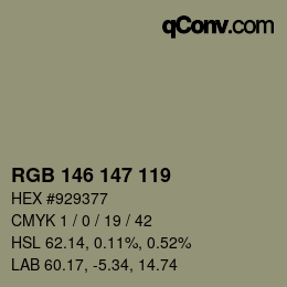 Código de color: RGB 146 147 119 | qconv.com