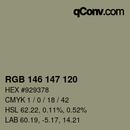 颜色代码: RGB 146 147 120 | qconv.com