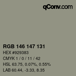 Color code: RGB 146 147 131 | qconv.com