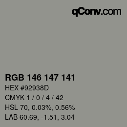 Color code: RGB 146 147 141 | qconv.com
