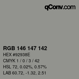 Color code: RGB 146 147 142 | qconv.com