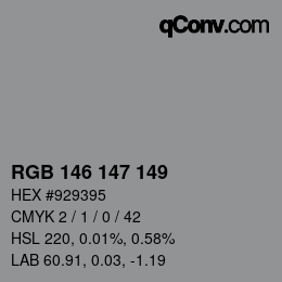 颜色代码: RGB 146 147 149 | qconv.com