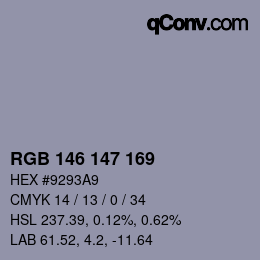 Color code: RGB 146 147 169 | qconv.com