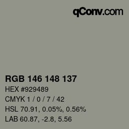 颜色代码: RGB 146 148 137 | qconv.com