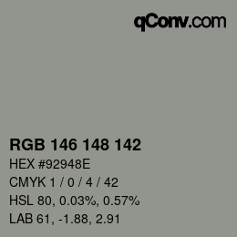 Color code: RGB 146 148 142 | qconv.com